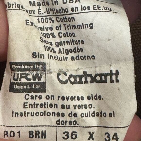Carhartt R01 BRN Overalls 36x34 Made in USA Union Made Duck Canvas Workwear VTG - Picture 3 of 4
